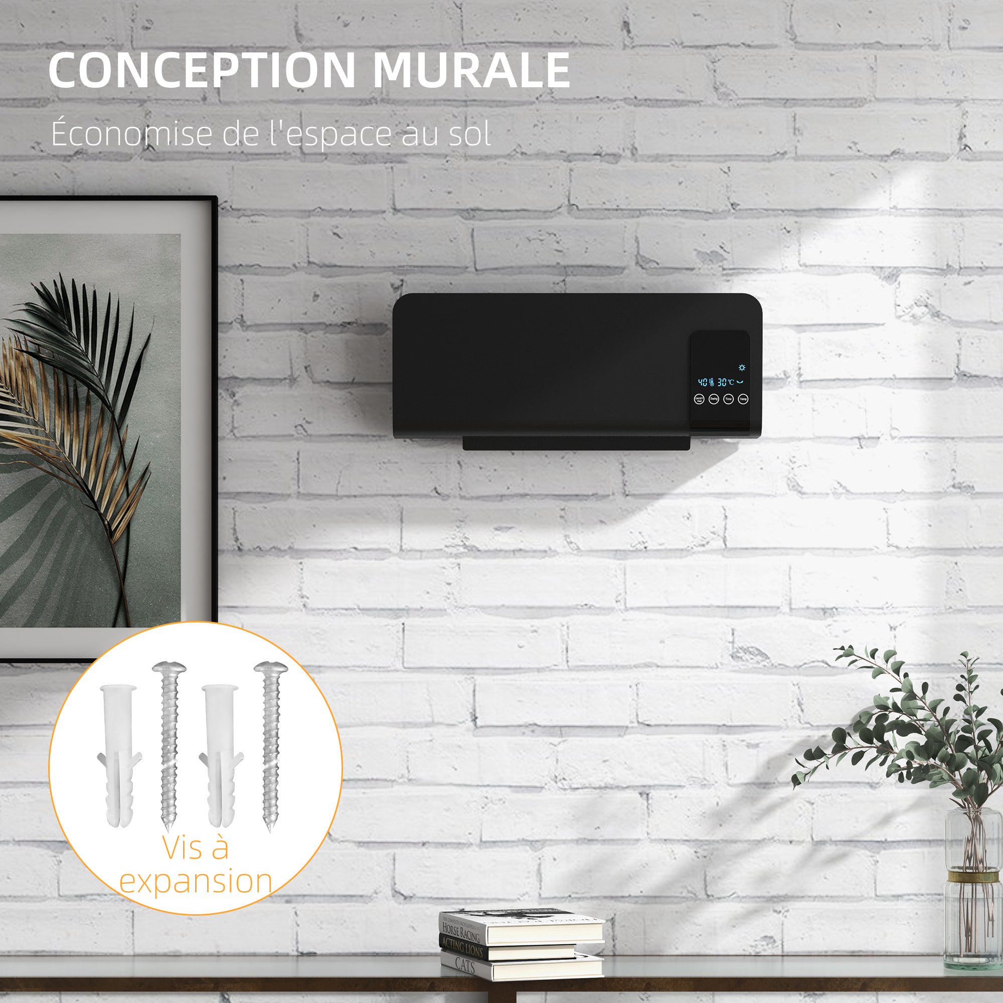 Radiateur mural soufflant 2000 W max. - chauffage céramique PTC - température réglable, timer, oscillation - télécommande incluse noir