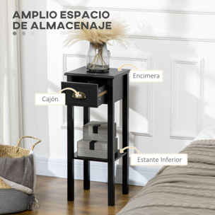 Mesa Auxiliar Estilo Moderno Mesita Auxiliar con Cajón y Estante de Almacenamiento Mesita de Noche para Sala de Estar Dormitorio 30x30x75 cm Negro