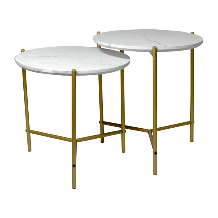 Set de 2 tables basses effet marbre et pieds en métal SHIAP