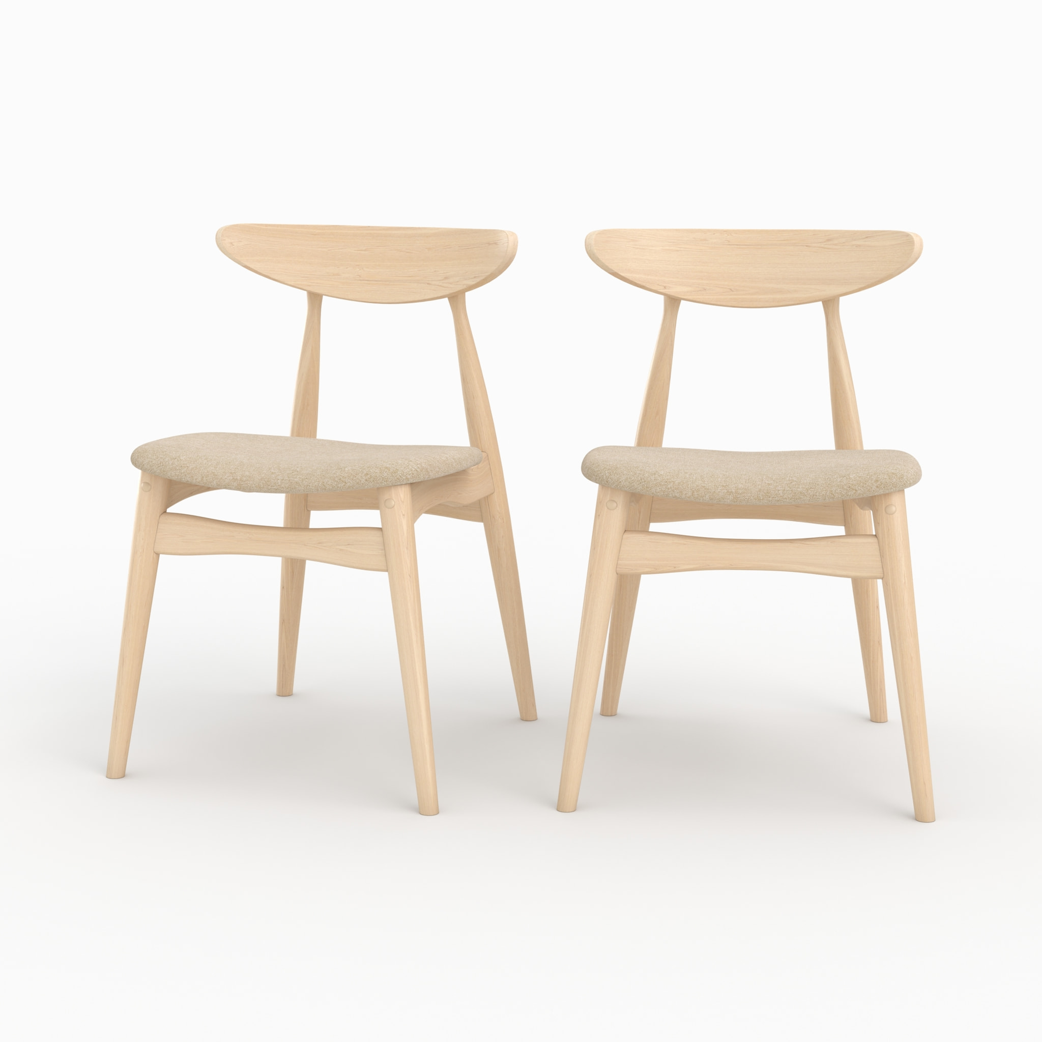 Lot de 2 chaises en tissu beige et bois d'hévéa - Josette