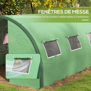 Serre de jardin tunnel 18 m² 8 fenêtres 2 portes articulées acier galvanisé PE haute densité vert