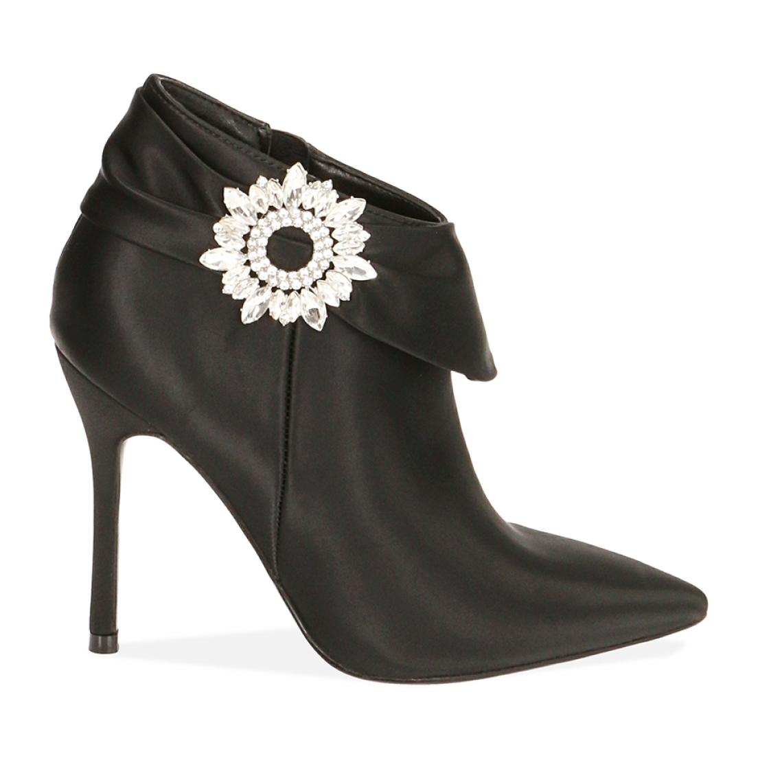 Ankle boots neri in raso, tacco 10,5 cm