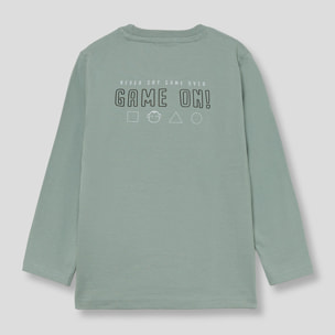 Camiseta niño verde de manga larga, estampado Street Monkey en el pecho, algodón suave y cómodo | Color: Verde medio | Street Monkey