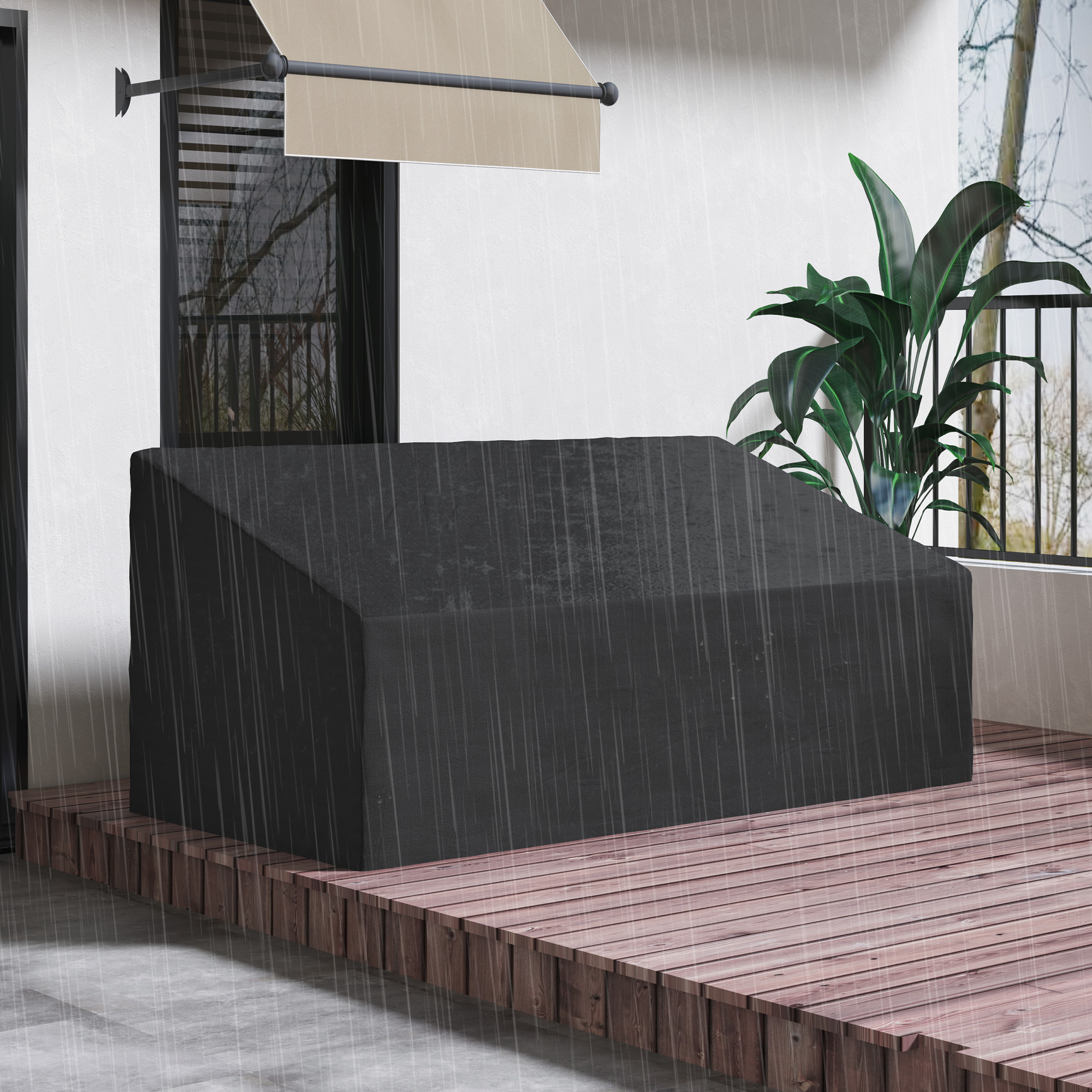 Housse canapé exterieur 3 places - housse salon de jardin - dim. 218x111x63/101cm - polyester haute densité noir