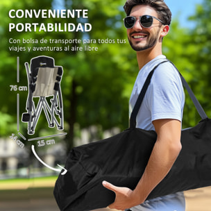 Pack de 2 Sillas de Playa Plegables Ligeras Sillas de Camping Portátiles Bajas con Respaldo de Malla Tela Oxford 600D Portavasos Reposabrazos Bolsa para Acampada Carga 120 kg Negro