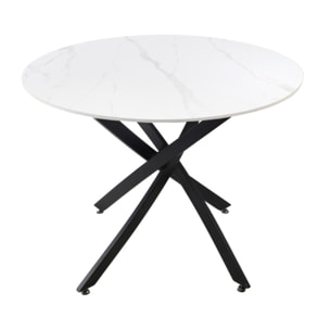 Table ronde en céramique pleine masse blanc marbré D100 cm - STONE 2