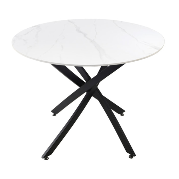 Table ronde en céramique pleine masse blanc marbré D100 cm - STONE 2