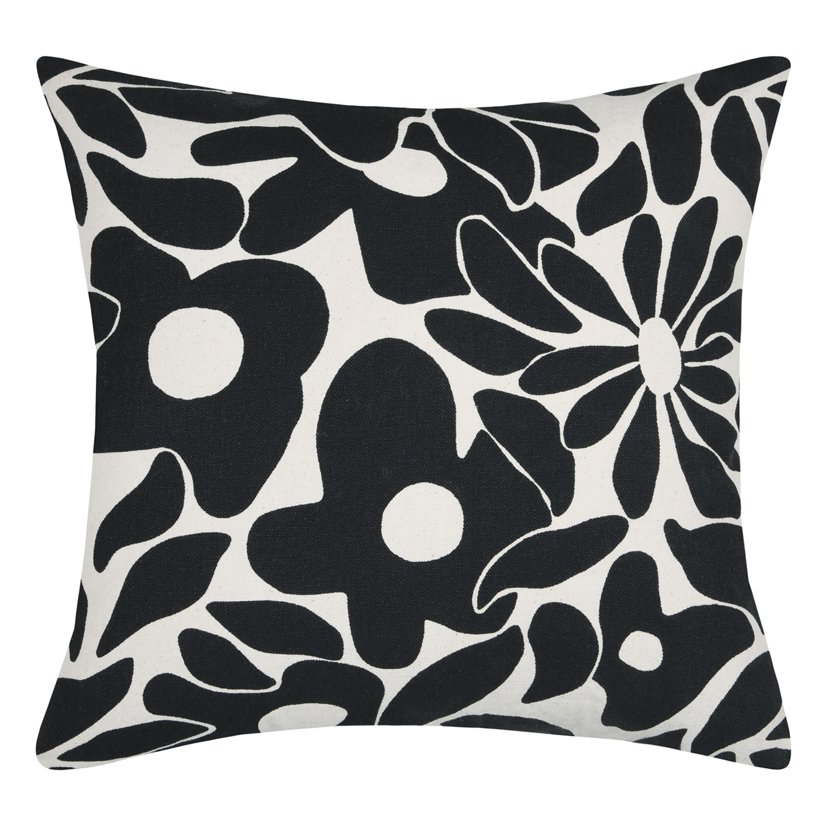Housse de coussin imprimée graphique en coton - Noir