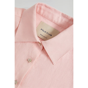 Camicia rosa cipria in lino con particolare ricamato Rigby Go