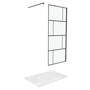 Pack Paroi de douche 90x195 cm + Receveur Blanc effet pierre 140x90 cm