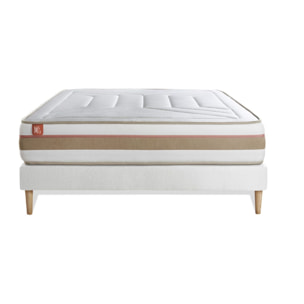 Somier+Colchón Muelles ensacados y espuma viscoelástica - Kit de base de cama - Blanco - Le Tendre