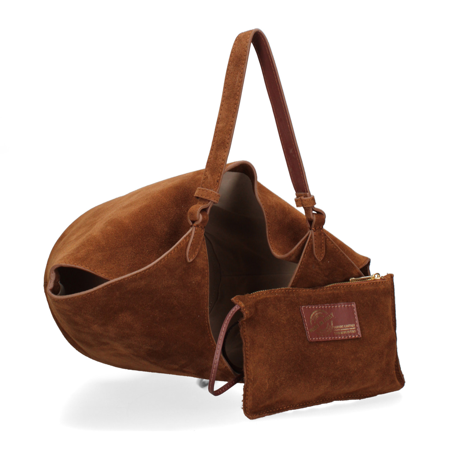 Borsa a spalla da donna - Modello Lisboa - Pelle Scamosciata - 27.0 x 38.0 x 21.5 cm