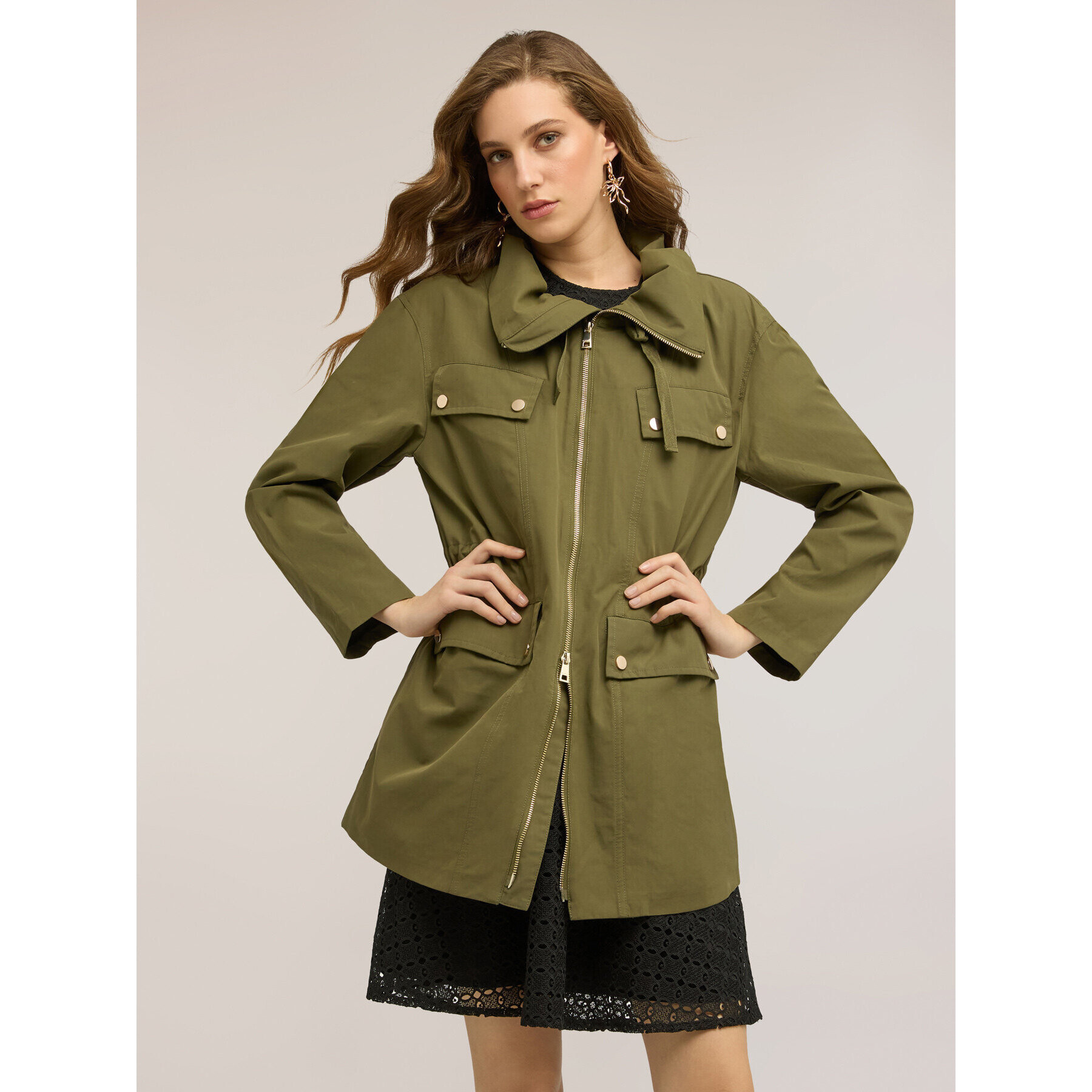 Motivi - Parka con cordón ajustable mezcla de algodón - Verde militare