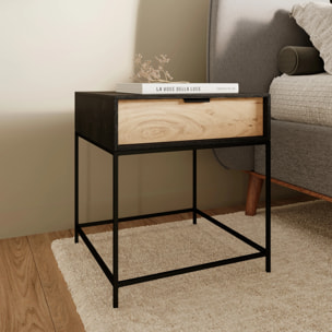 Table de chevet 1 tiroir en bois d'acacia et métal noir - Jakson