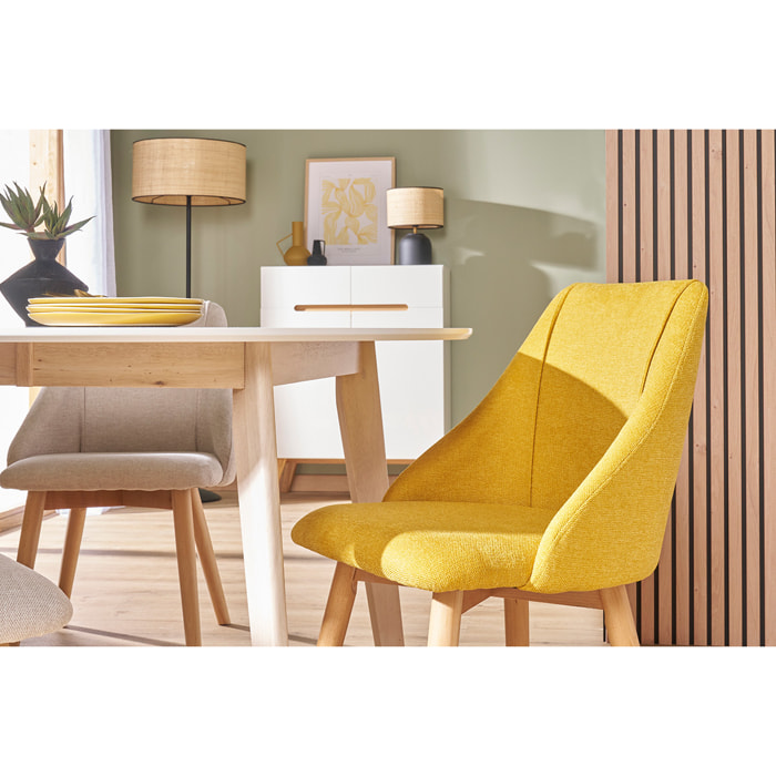 Chaises scandinaves en tissu effet velours texturé jaune moutarde et bois clair (lot de 2) HIGGINS