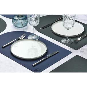 Set de table rectangovale réversible - 6 pièces - Cuir recyclé bleu nuit et gris anthracite