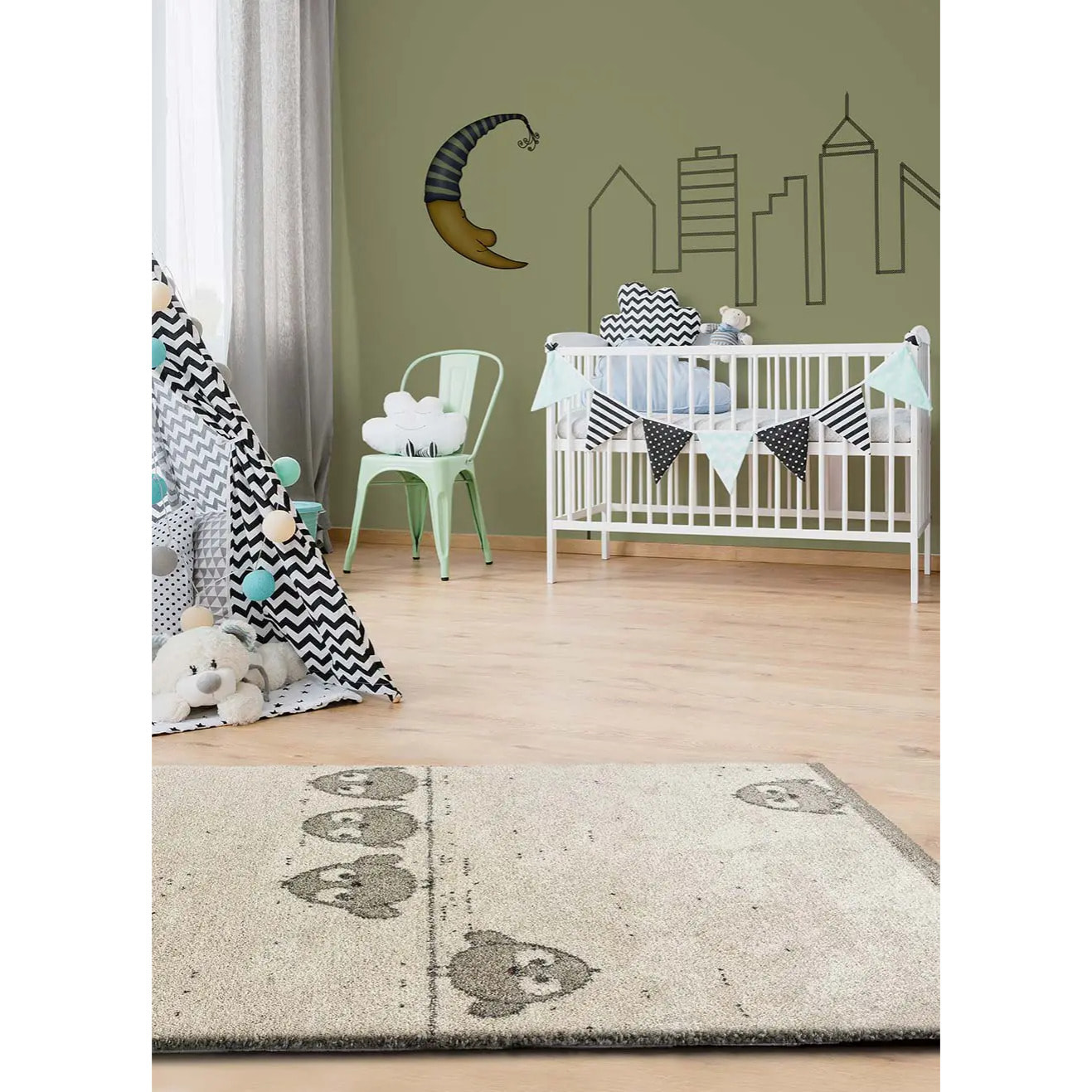 CRANBERRY Alfombra infantil pajaritos blanco, 120x170 cm.