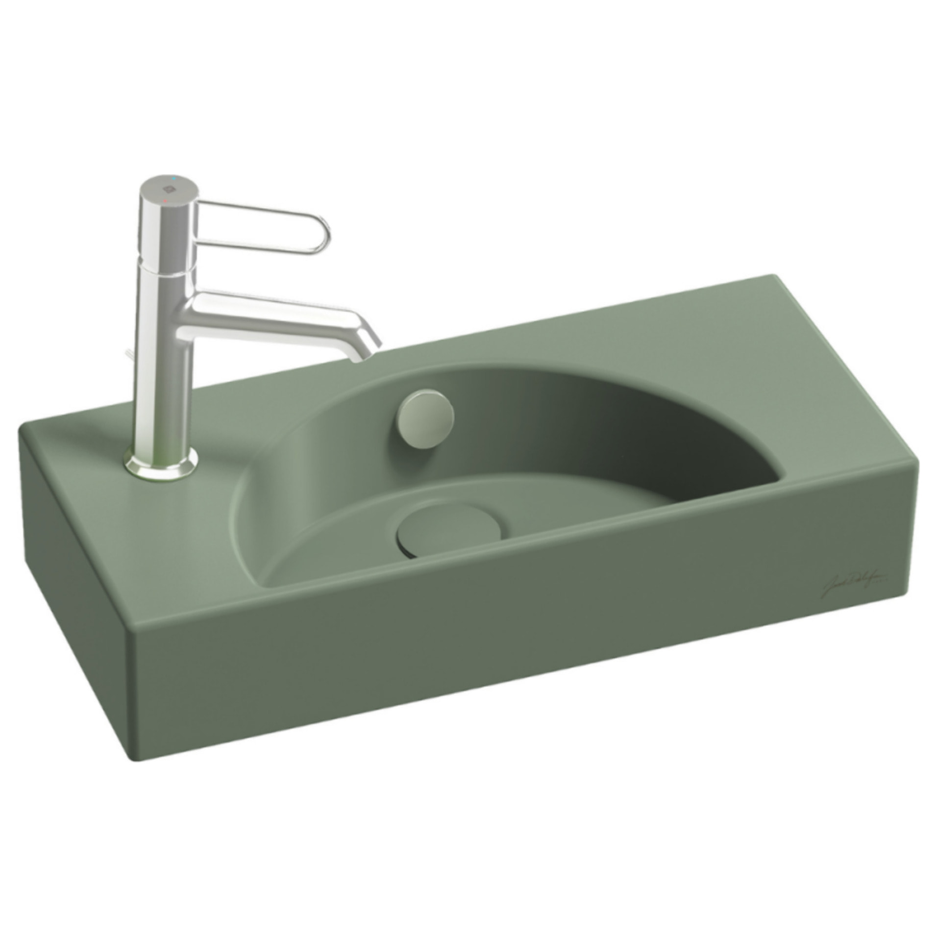 Lave-mains compact 50 cm Odéon Rive Gauche 1 trou de robinetterie à gauche Kaki satiné avec bonde