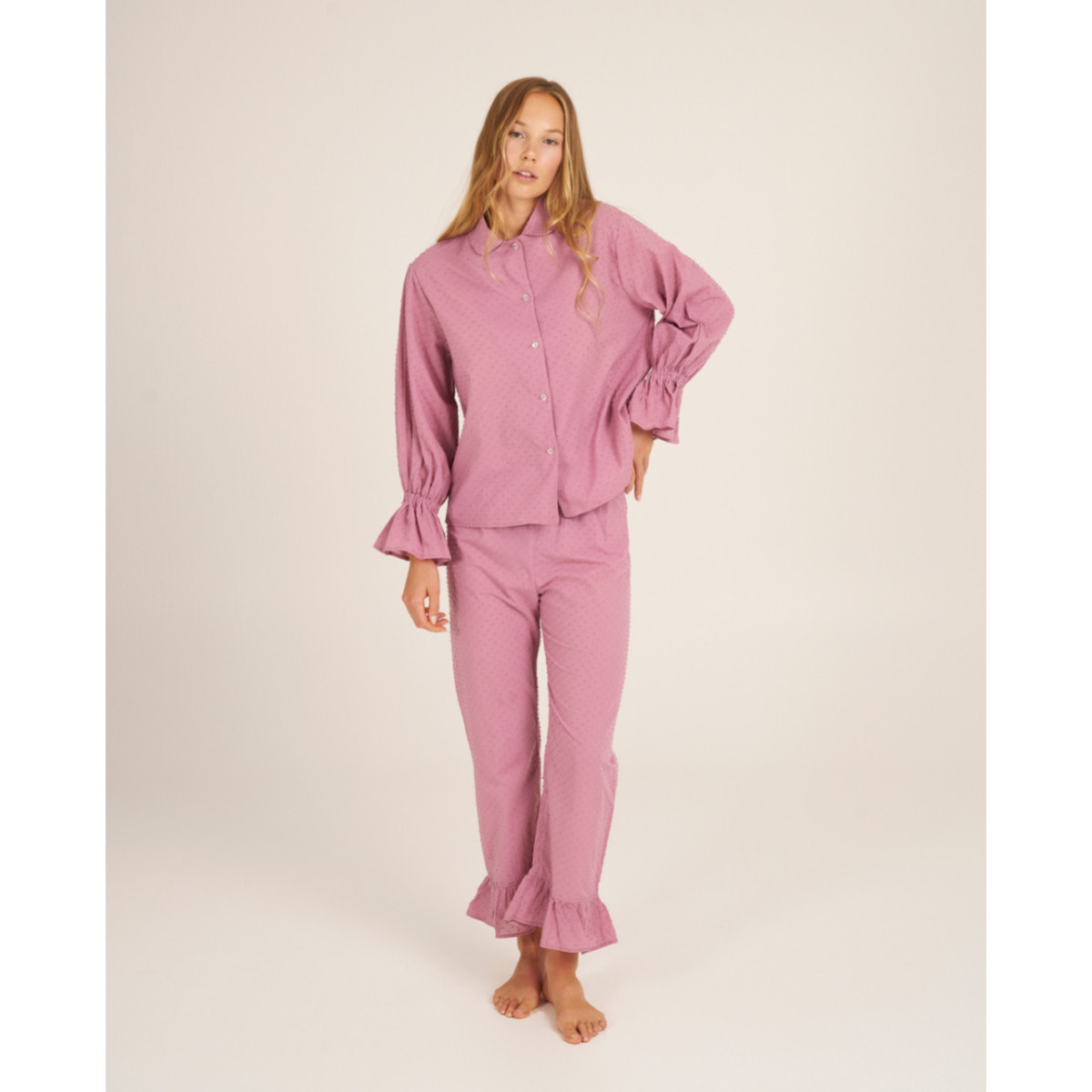 Camiseta de pijama de mujer con volante en los puños