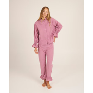 Camiseta de pijama de mujer con volante en los puños
