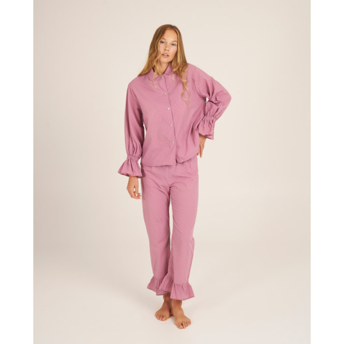 Camiseta de pijama de mujer con volante en los puños
