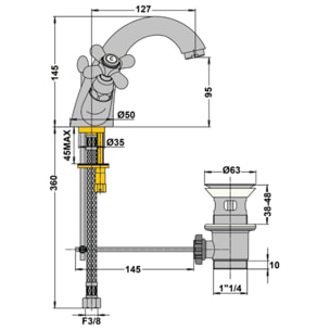 Mélangeur lavabo bec bas monotrou PAINI Tiffany Chromé
