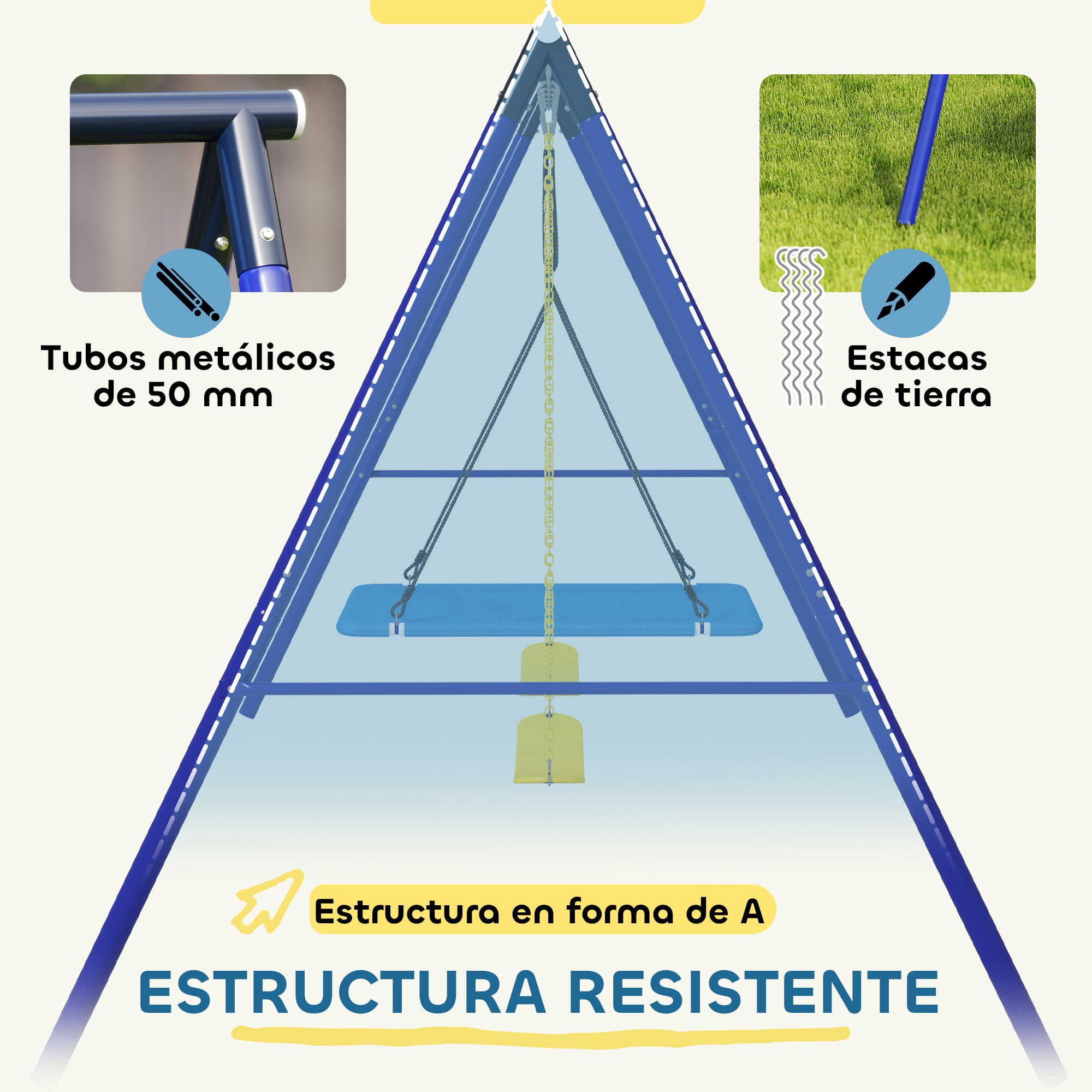 Columpios para Niños de +3 Años Columpios Jardín Exterior con 2 Columpios Simples y 1 Columpio Plataforma Carga 120 kg para Terraza Patio 365x180x184 cm Multicolor