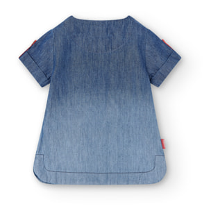 BlusÃ³n denim niÃ±a, algodÃ³n, mangas cortas, azul