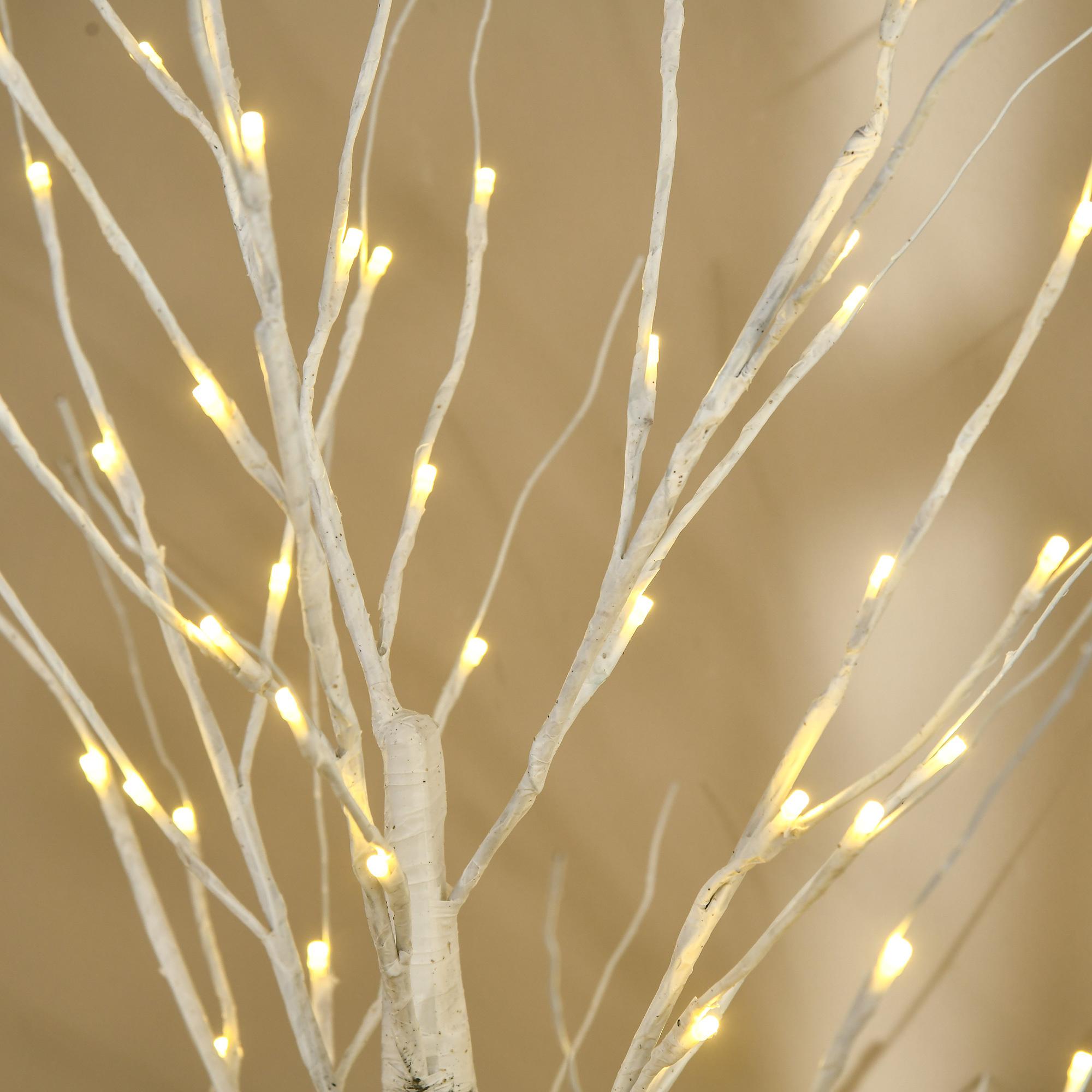 Árbol de Abedul Altura 180 cm con 96 Luces LED IP44 Blanco Cálido Ramas Flexibles y Base Lámpara de Árbol Decoración Navidad para Interiores 22x22x180 cm Blanco