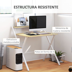 Mesa de Escritorio Plegable Mesa de Estudio con Estante Superior Estilo Moderno para Sala Oficina Dormitorio 81,5x70x84 cm Natural y Blanco