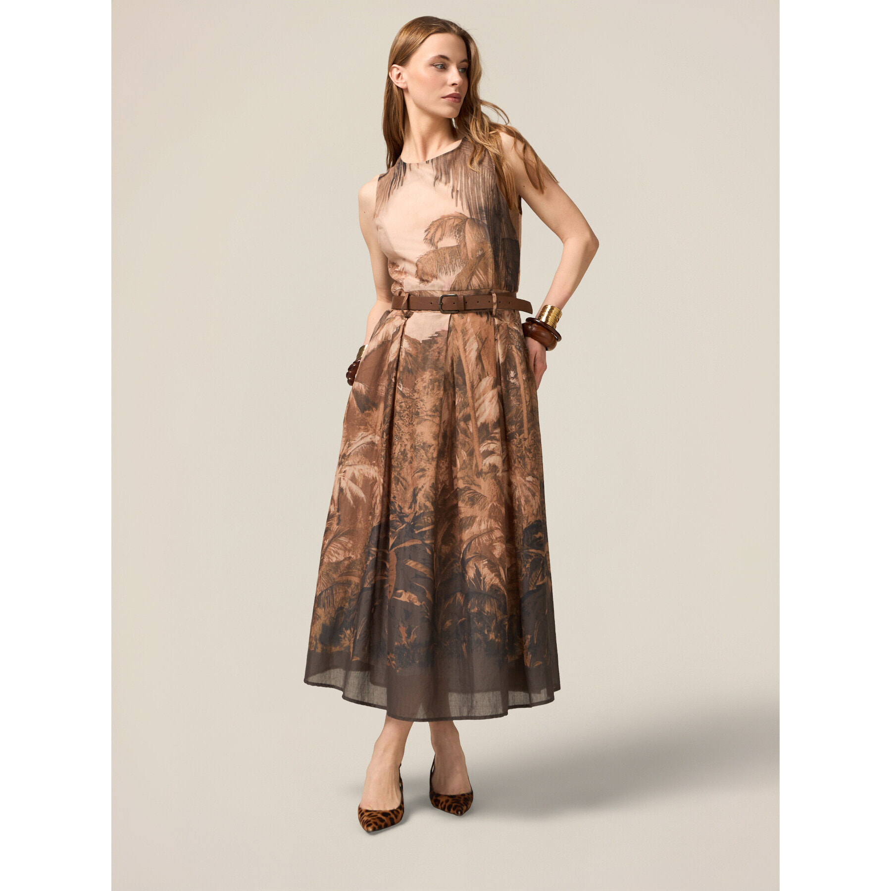 Oltre - Vestido de muselina de algodón estampada - Marrón