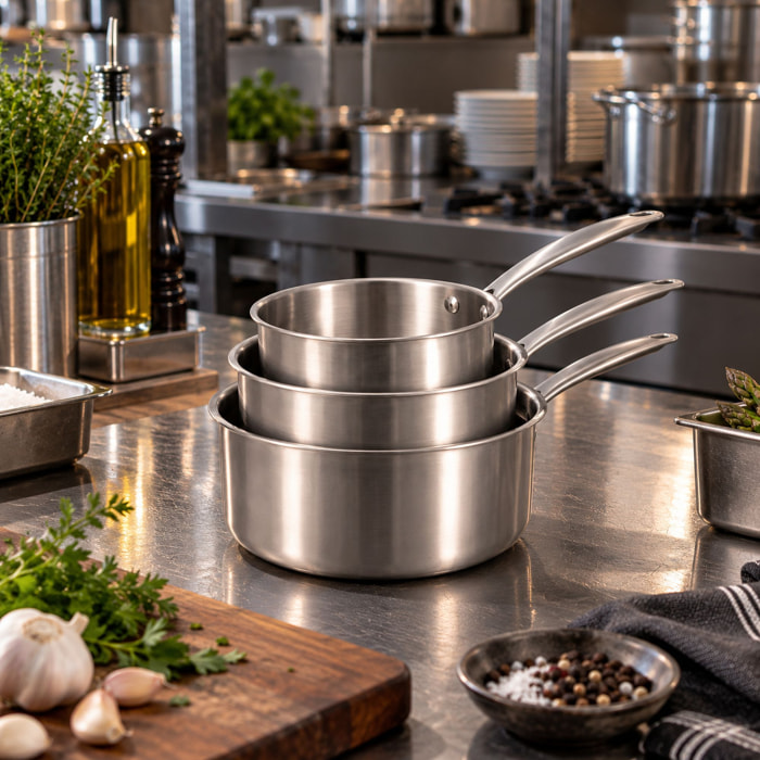 Lot de 3 casseroles en acier inoxydable - tous feux TRIPLY