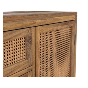 Buffet en cannage et bois 2 portes 3 tiroirs - Tiki