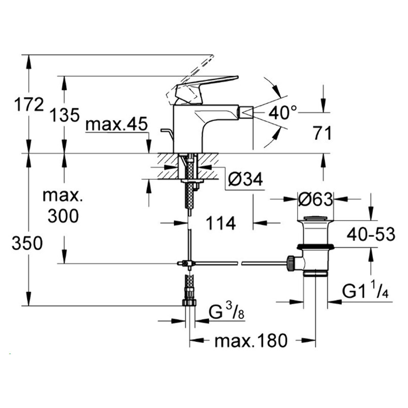 Mitigeur monocommande Bidet Taille S, Eurosmart Cosmopolitan