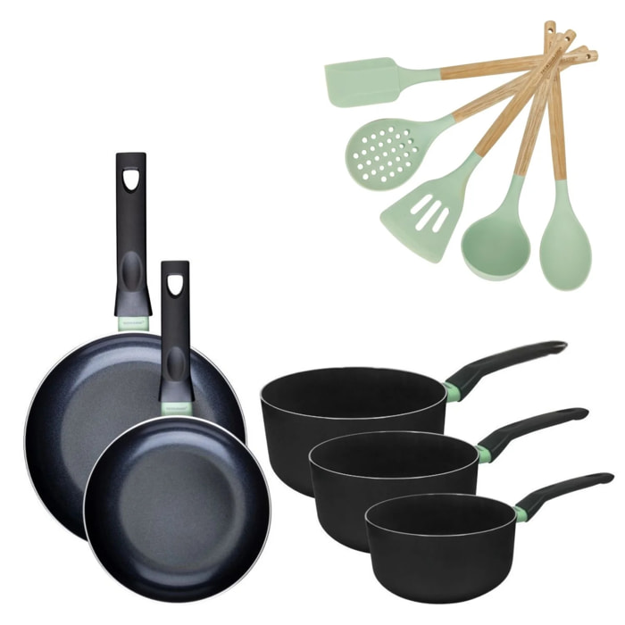 Lot 2 Poêles et 3 Casseroles Fackelmann Brandao avec 5 ustensiles Ocean