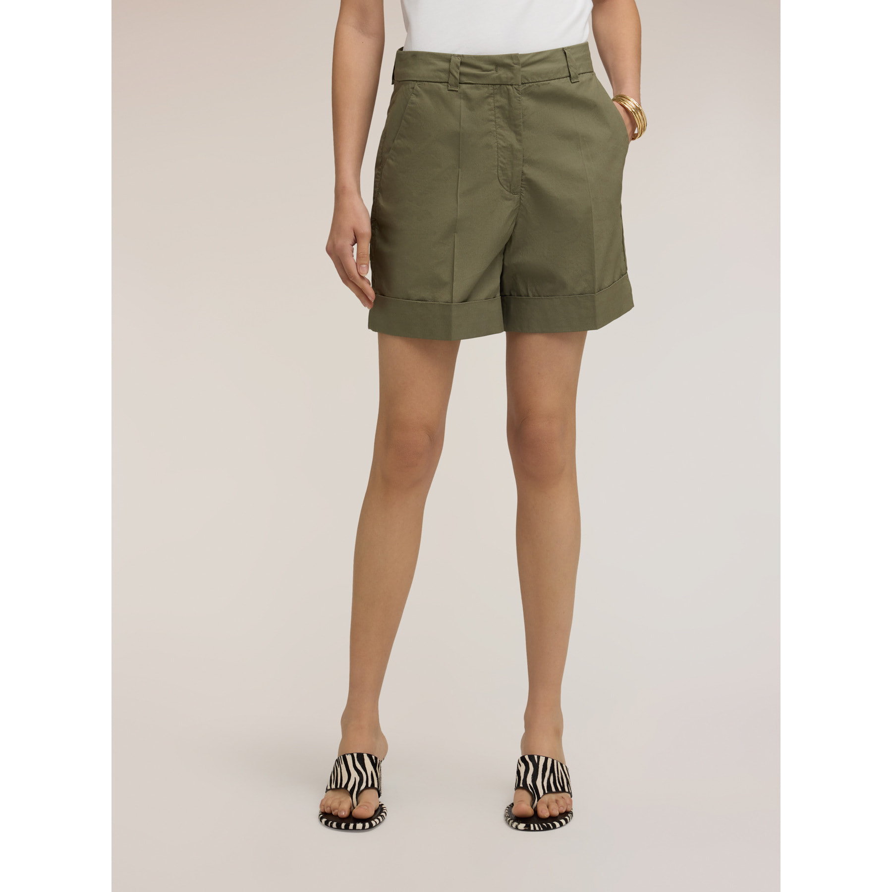Motivi - Shorts a vita alta in cotone - Verde militare
