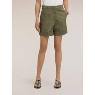 Motivi - Shorts a vita alta in cotone - Verde militare