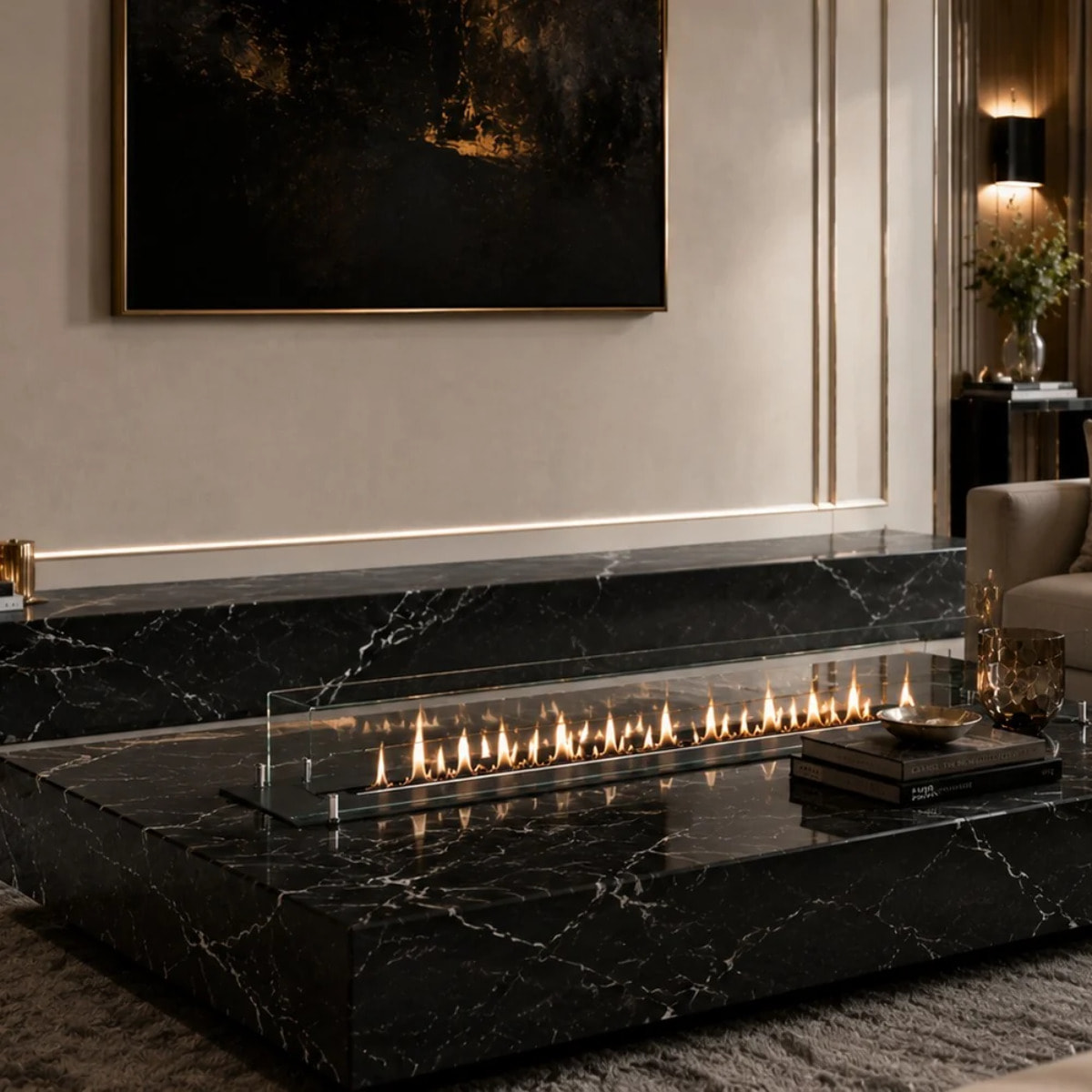 Topline - Bruciatore Per Camino A Bioetanolo 3lt Da Incasso 120x21x25 cm Black Edition in Acciaio