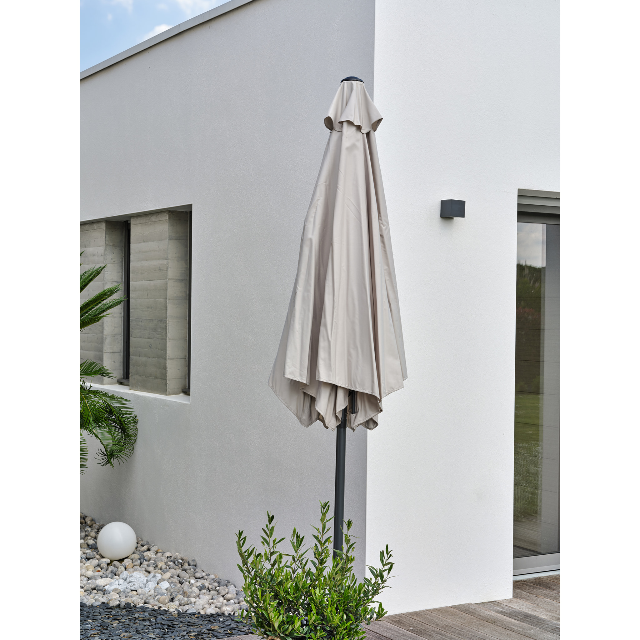 MARBELLA - Parasol à manivelle en aluminium gris anthracite et toile gris
