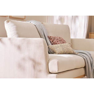 Canapé scandinave 3 places en tissu beige et bois clair HOBART