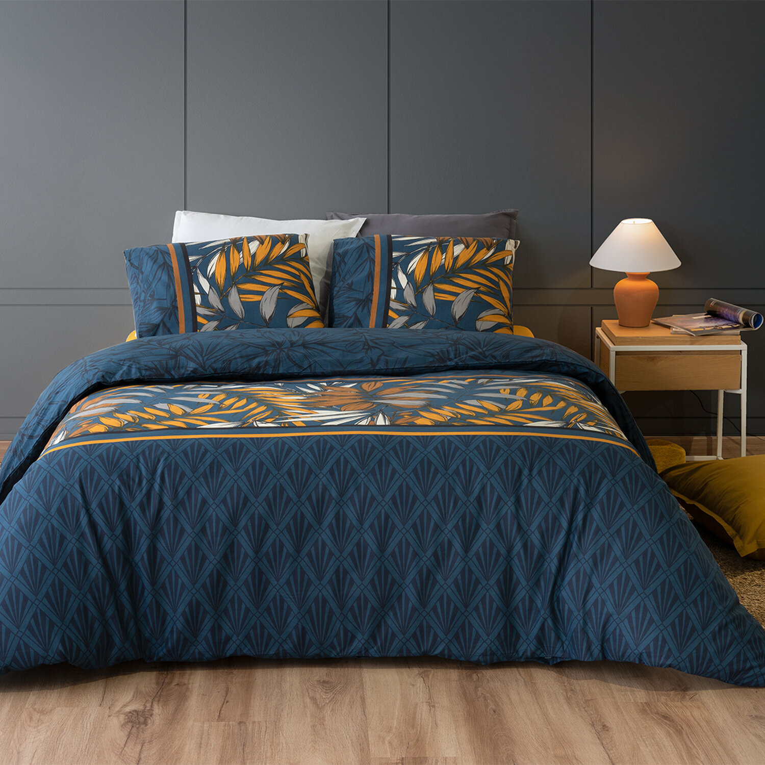 Parure housse de couette imprimé 100% coton - salva - emeraude