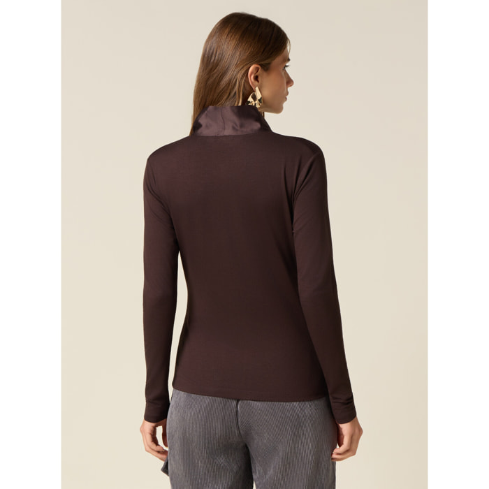 Oltre - T-shirt con fusciacca in raso - Marrone