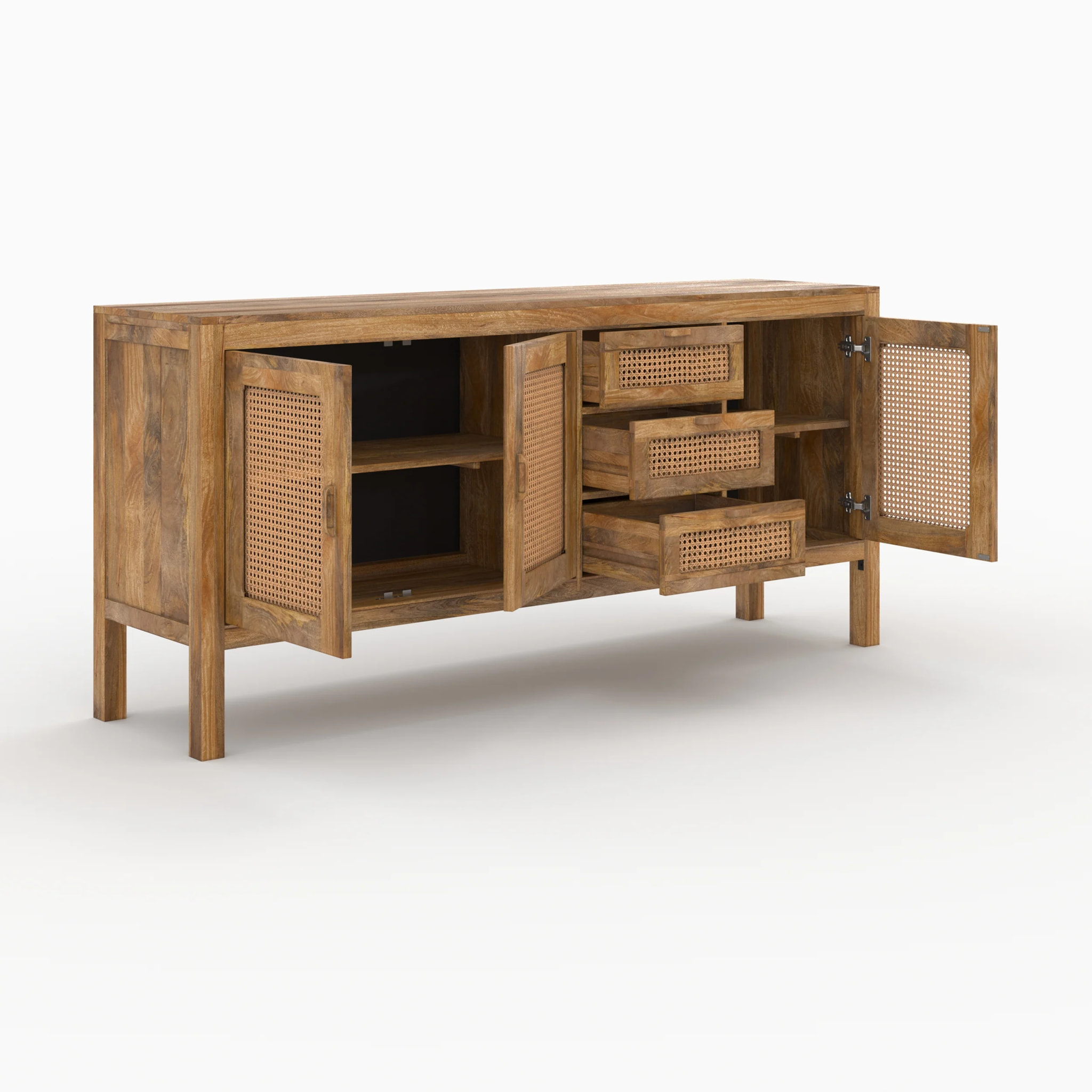 Buffet 3 portes et 3 tiroirs en cannage - Tiki