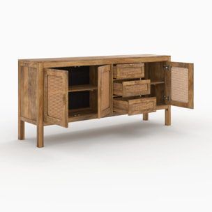 Buffet 3 portes et 3 tiroirs en cannage - Tiki
