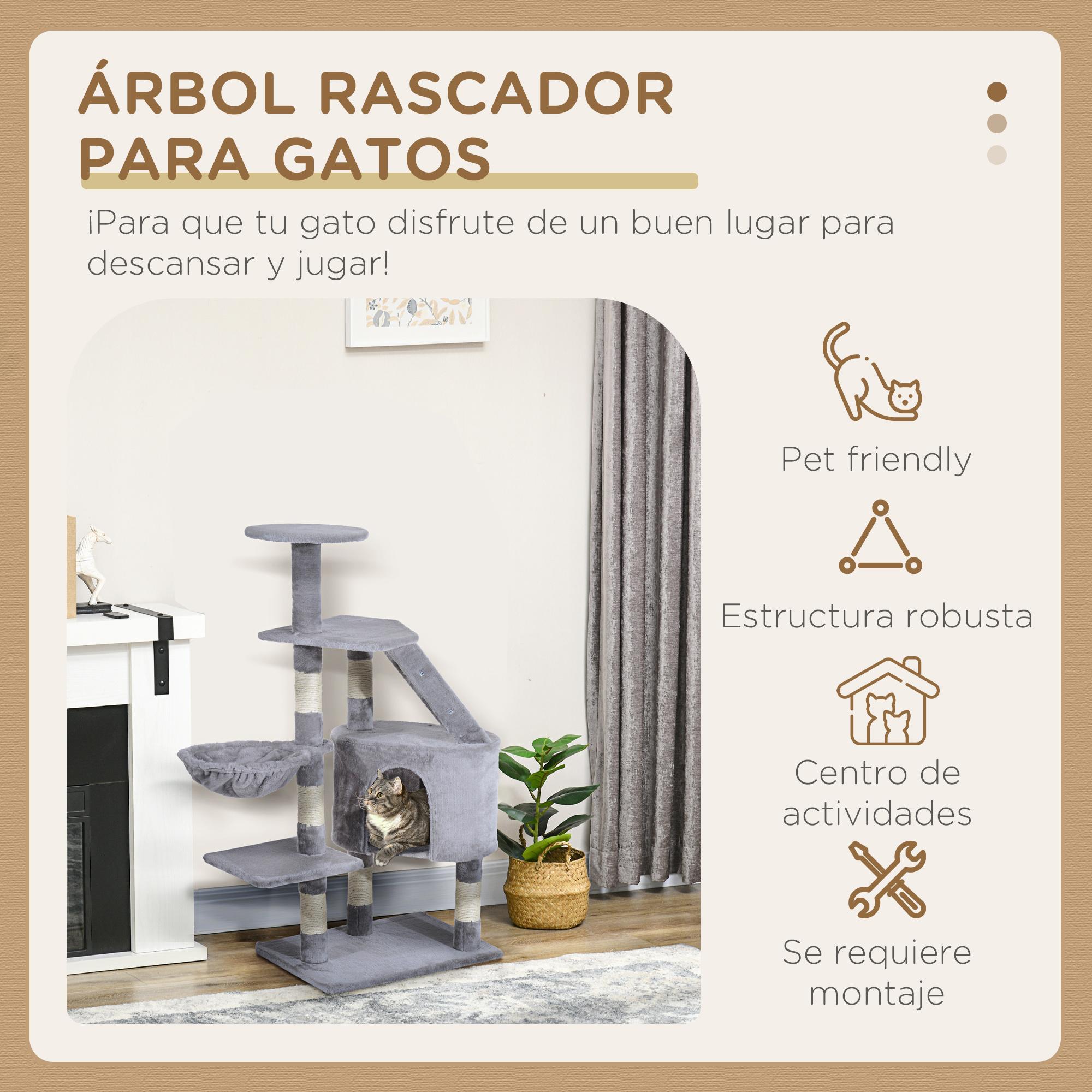 Rascador Árbol para Gatos de Felpa 55x40x125cm Gris