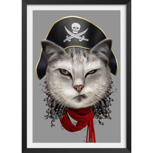 Affiche enfant chat pirate  Affiche + cadre en bois - Noir