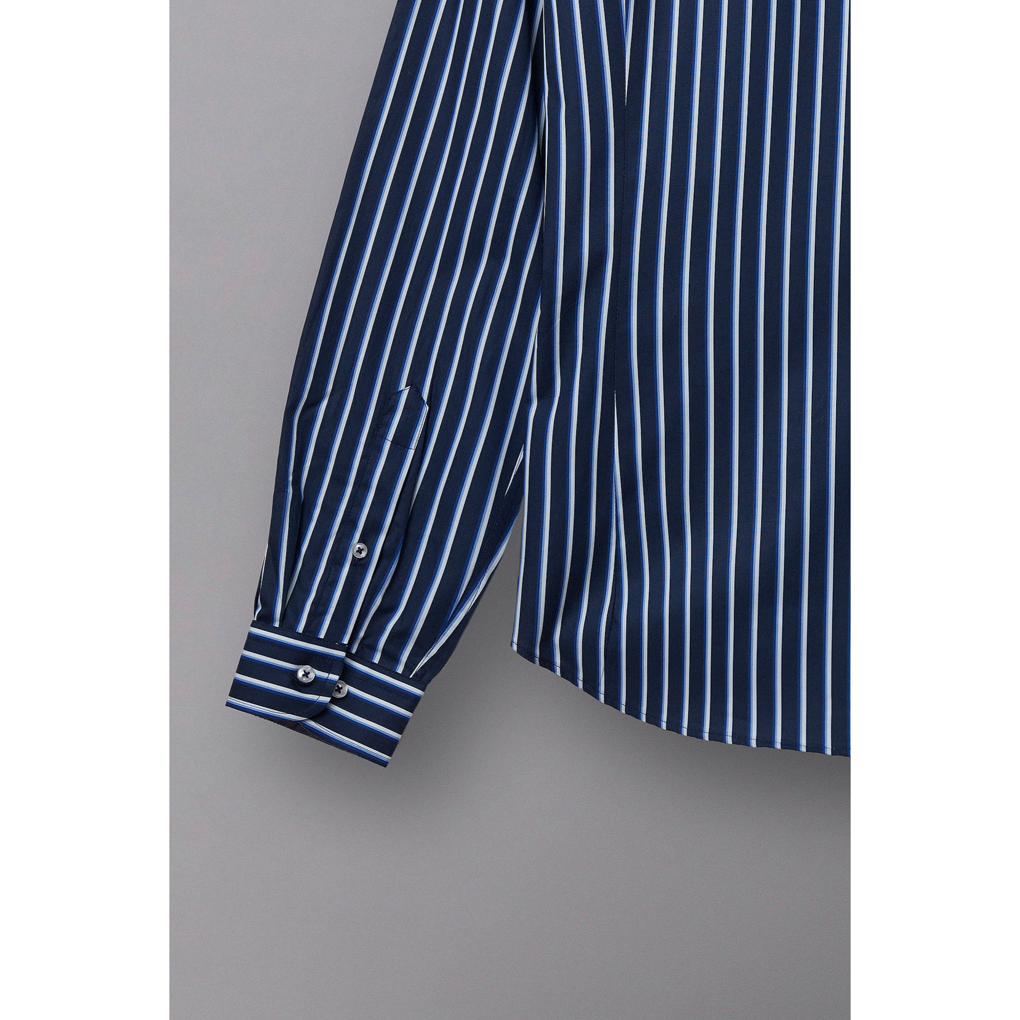 Camicia Uomo Coreano Slim Popeline Riga Larga Blu\Bianco