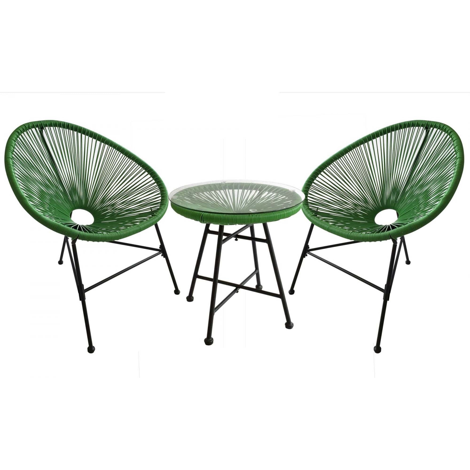 Salon de jardin 2 fauteuils ronds et table basse vert LIO