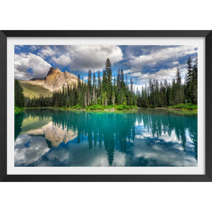 Affiche lac bleu éméraude Affiche + cadre en bois - Noir