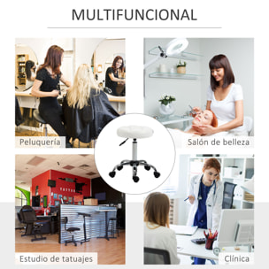 Taburete Giratorio con Ruedas Regulable en Altura de 48-63 cm Taburete de Trabajo Tapizado en Cuero PU para Peluquería Cosmética Dentista Diámetro Ø35,5 cm Blanco